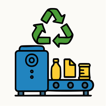 Recycling machine processing waste materials on conveyor belt