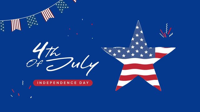 Star shape filled with national flag. 4th of July concept. Full length Icon animation illustration. High quality&nbsp;4k&nbsp;footage