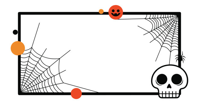 Halloween border frame featuring spooky elements like spider webs a skull a jack-o-lantern and dark color theme.