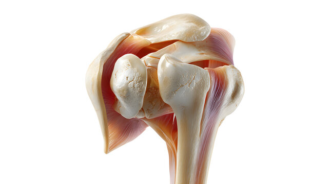 Detailed medical illustration of human shoulder labrum with surrounding muscles and bones in anatomical position