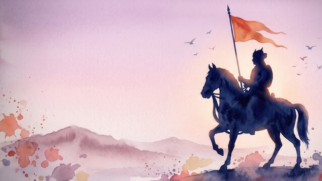 Maharana Pratap Watercolor Horse Silhouette &ndash; Rajput Freedom Hero Art