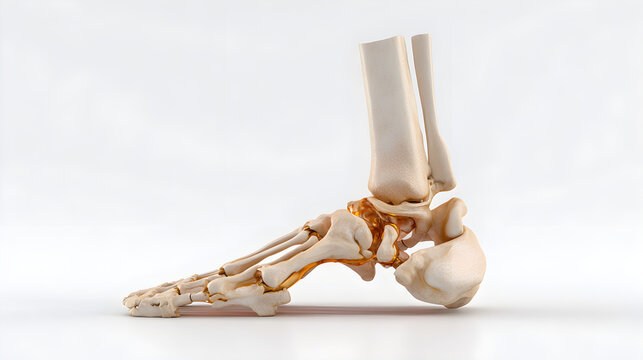 Human foot skeleton with talus fracture photorealistic medical illustration side view white background