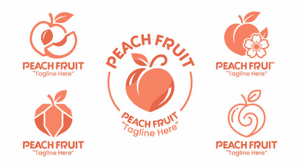 A collection of vibrant logo designs featuring peaches in various styles, showcasing the fruit’s freshness and evoking a sense of health and sweetness that appeals to all ages. © Hui