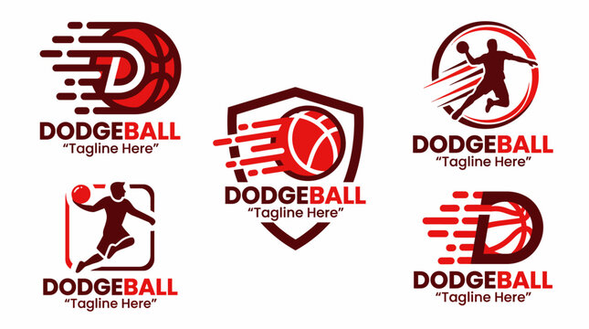 An energetic assortment of dodgeball logos that encapsulate the excitement of the game, showcasing action, movement, and a spirit of competition.