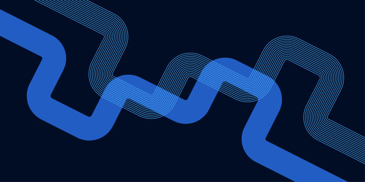 Abstract background design  featuring blue layered retro linear pipe patterns on a dark blue  background for technology and digital layouts