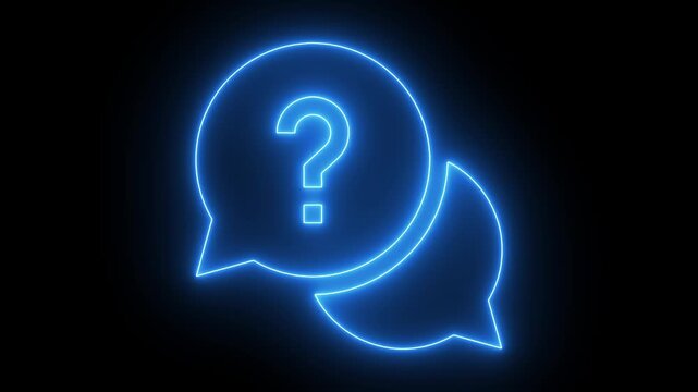 Glowing neon question mark speech bubble digital faq and support concept animation
