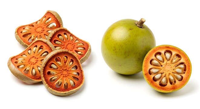 Wood Apple Fruit Slices Limonia Acidissima Tropical Fruit Isolated On White