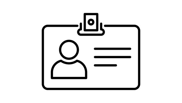 Corporate employee badge minimalist black line vector icon with an editable stroke, perfect for identification card designs, office staff security graphics, and customizable line weight projects.
