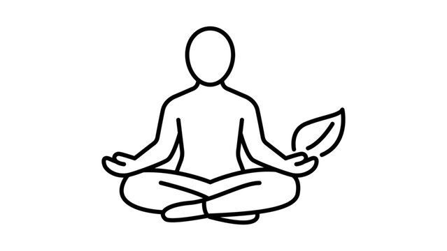 Workplace mindfulness graphic featuring a seated figure in a zen pose, minimalist vector for corporate health initiatives and staff mental harmony with a modifiable stroke weight.