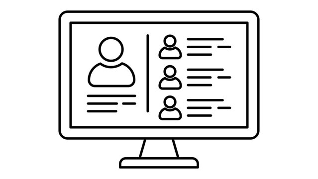 HR software vector icon with editable stroke representing a minimalist desktop computer monitor illustration on white background for digital business solutions and human resources management tools.