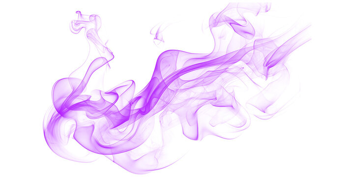 Elegant purple smoke swirls drift across a dark black background creating an abstract violet mist effect for mystic arts