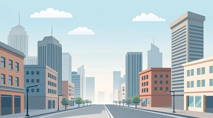 Obraz premium Urban city street with skyscrapers and buildings on a clear day