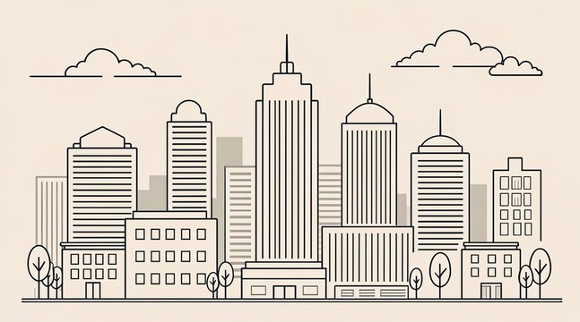 Cityscape with modern buildings and clouds