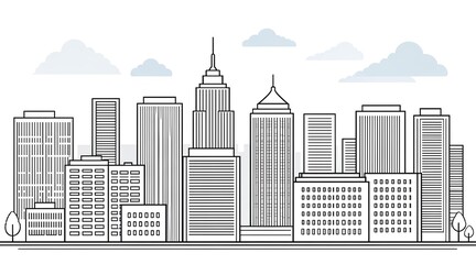 Fototapeta premium Striking Urban Architecture Modern City Skyline Outline Vector Illustration