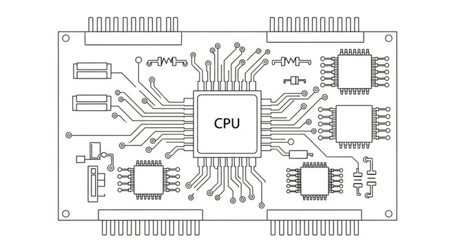 Central Processing Unit on a Computer Motherboard Circuit Board.