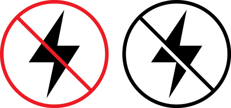 No flash icon set, forbidden lightning bolt symbol, vector illustration