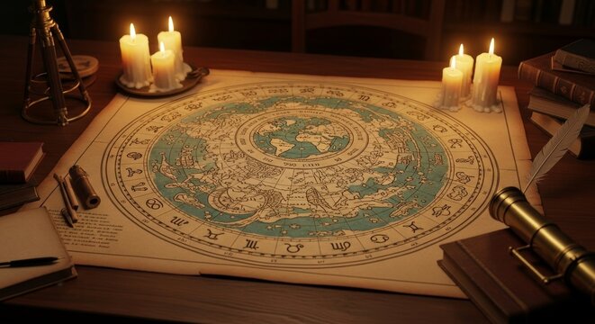 Antique Celestial Chart Depicting a Flat Earth