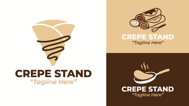 This image features logos for a Crepe Stand, highlighting delicious crepes, sweetness, and gourmet treats, showcasing delightful dessert branding and food aesthetics.