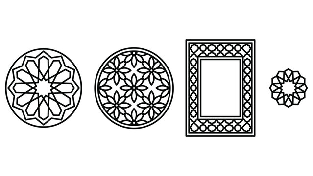 Islamic geometric patterns set for borders frames and decorative elements.
