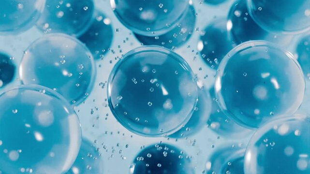 3D animation of blue cell membranes. Ideal for skincare, medical research, and biotechnology visuals. Clean professional CGI rendering with microscopic depth of field.