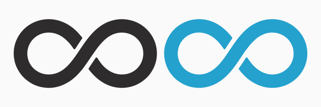 Infinity loop symbol icon pair designed in black and blue variations for limitless continuity connection concept simple flat vector illustration for digital use