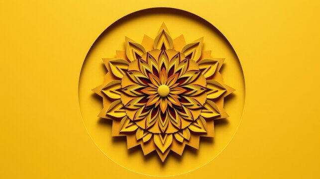 Golden floral design. Circular composition with layered petals. Warm tones, shadows create depth, minimalist aesthetic. Simple background.