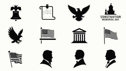 American patriotic symbols and icons set including eagle flag and constitution memorial day representing freedom and independence © Soma