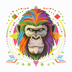 Fototapeta premium Colorful ape illustration with geometric elements on white background