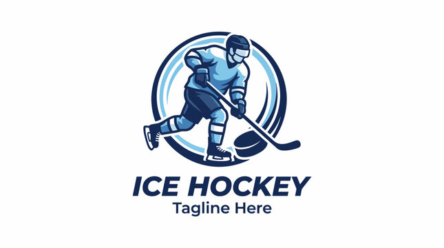 An energetic ice hockey logo featuring a player in motion, capturing the thrill of the sport, ideal for teams, clubs, and events related to ice hockey.