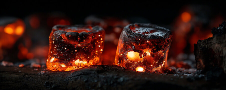 Close-up melting marshmallows illuminated by ember reflections 32k ultra HD