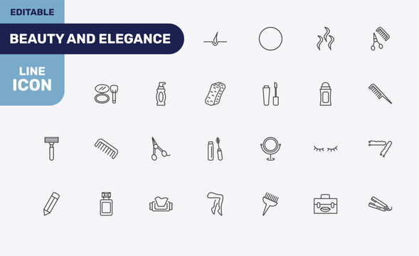 beauty and elegance icon set with hair, 1642645100876100-56.eps,,,,,, aroma, flat iron signs in flat outline style