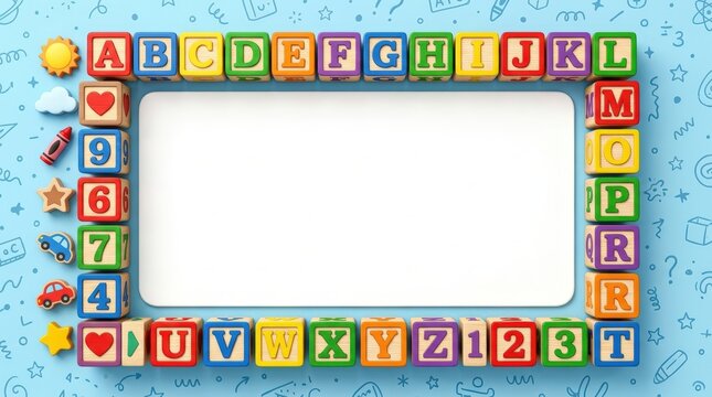 Border design made of colorful alphabet blocks arranged neatly
