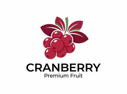 This eye-catching cranberry logo design showcases a cluster of cranberries along with leaves, symbolizing premium quality fruit ideal for food and beverage branding.