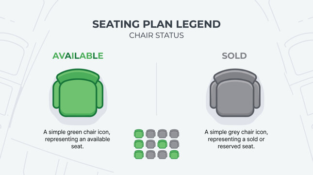 Seating plan legend showing chair status with available and sold icons