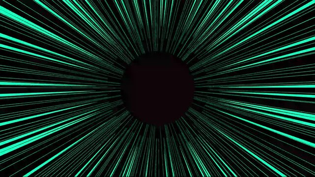 Colorful anime speed line animation with radial burst motion and glowing streaks, isolated on black background for premium action scenes and cinematic transitions