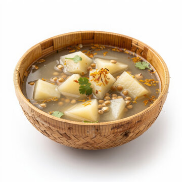 Khar in Bamboo Bowl Isolated on White Background Square Composition Studio Shot
