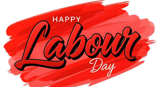 Happy labour day png graphic red brushstroke text design for celebrations digital use