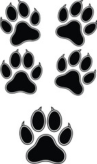 Fototapeta premium Animal paw print silhouettes set isolated on white background for pet design wildlife tracking and footprint illustration collection