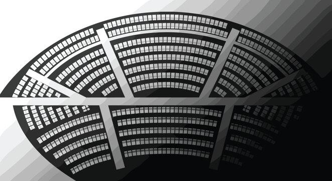 Abstract illustration of a modern stadium seating arrangement with geometric patterns