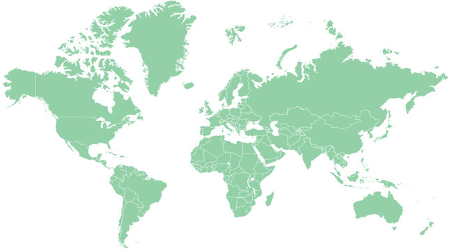 Green World Map Vector Graphic, Global Continents Outline, International Geography Illustration