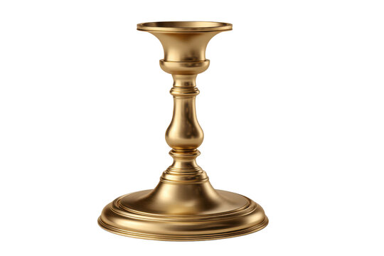 Ornate gold candlestick with flared top and detailed base on black antique metal