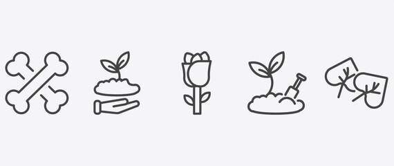 nature icon set with seeding, roses, farming, cercis leaf signs in flat outline style © Abstract