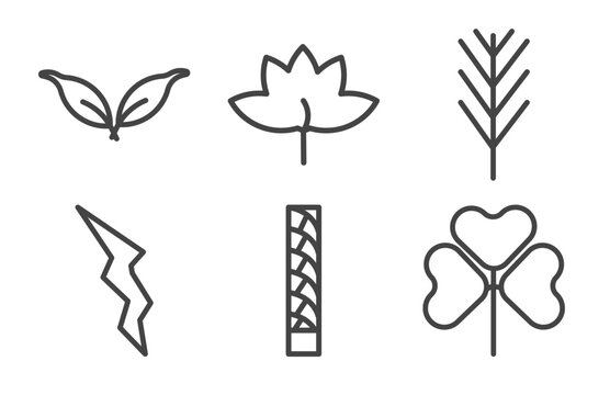 nature icon set with cuspicate, liquidambar leaf, element, trifoliate ternate signs in flat outline style