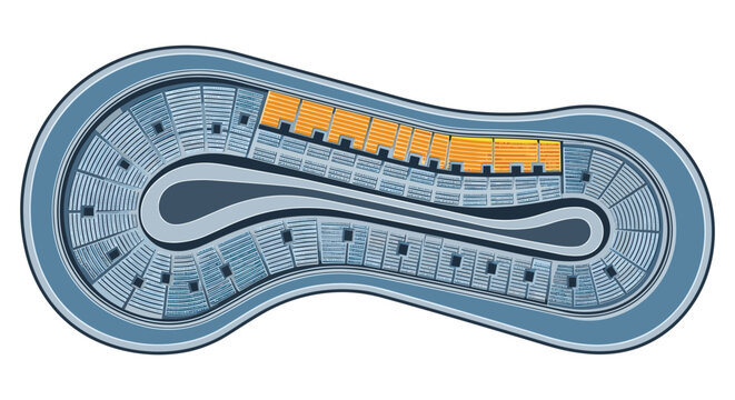 Top view of a modern stadium seating plan with a running track
