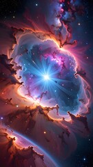 Fototapeta premium A vibrant nebula glows brightly with stars