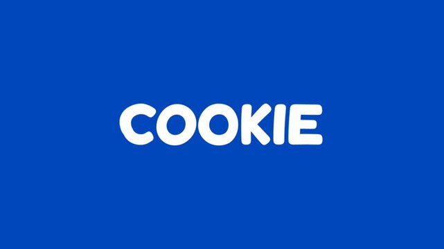 Simple and playful Cookie text animation in bold white letters on a blue background, perfect for food themes, branding, and fun video content.