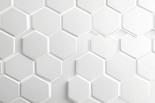 White matte ceramic hexagonal wall tiles texture for interior.