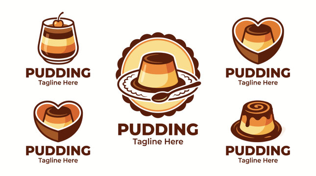 A collection of pudding logos featuring elegant designs, showcasing various forms of pudding that evoke warmth, comfort, and delightful dessert experiences.