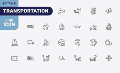 Fototapeta premium transportation icon set with car painting, car repair, car traffic, movement signs in flat outline style