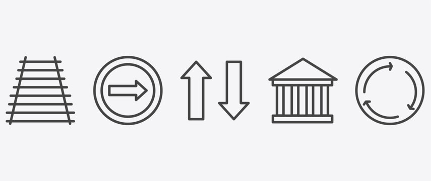 traffic signs icon set with one way, two ways, museum, roundabout signs in flat outline style